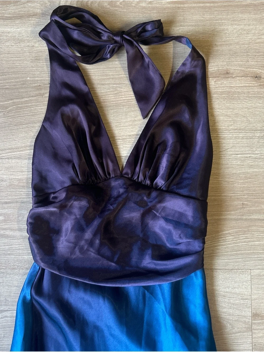 BORA Halter Satin Evening Dress in Mermaid Purple and Teal